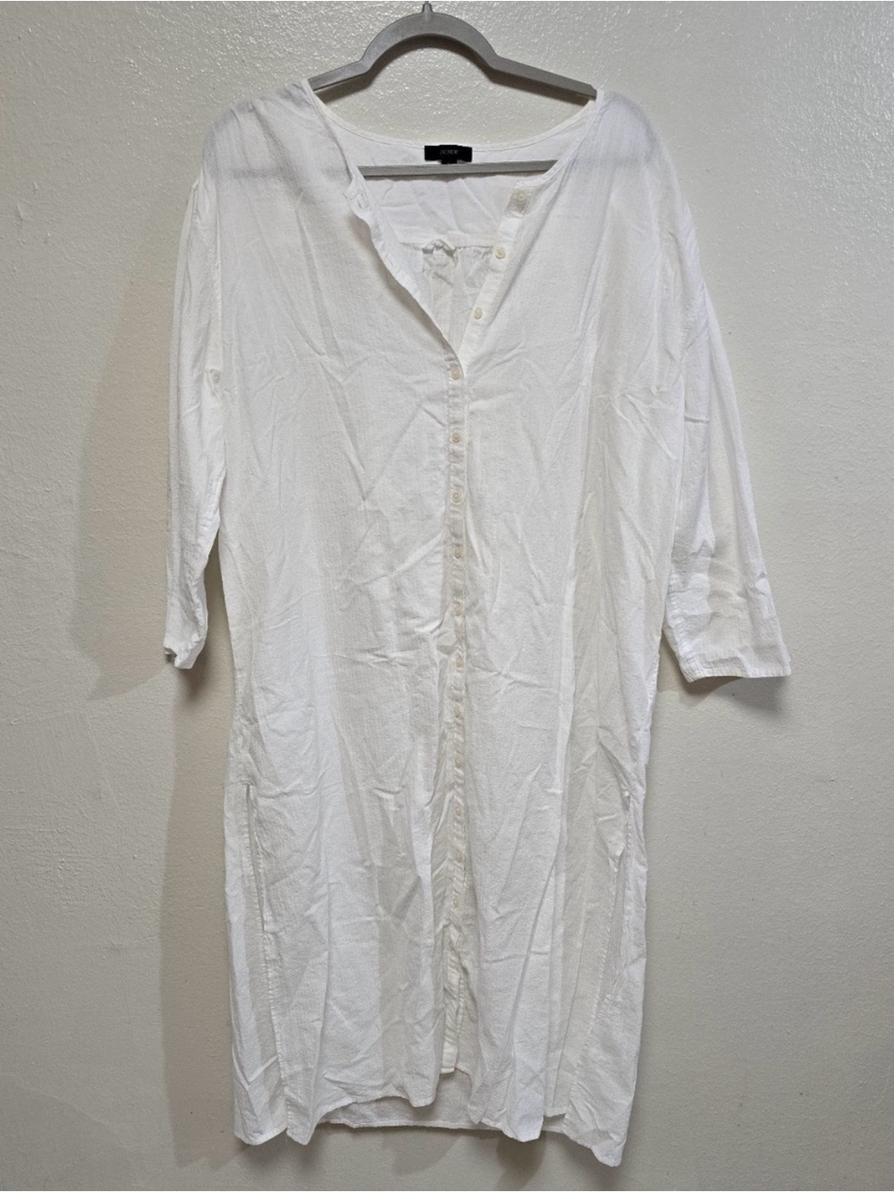 J Crew Soft Gauze Lightweight White Button-Front Women's Tunic Dress L